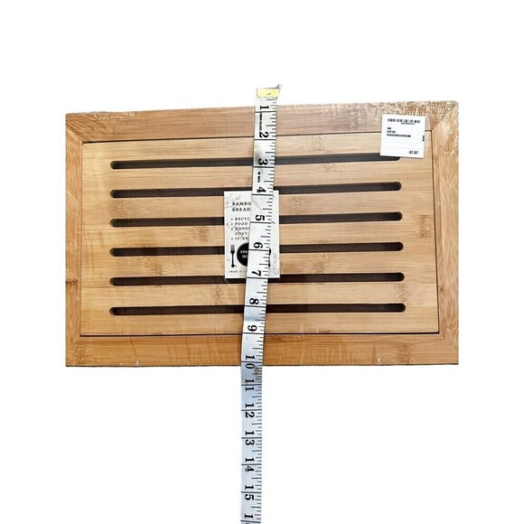 Large Natural Bamboo Bread Cutting Board w/ Crumb Tray, Kitchen Serving Tray - Picture 3 of 9